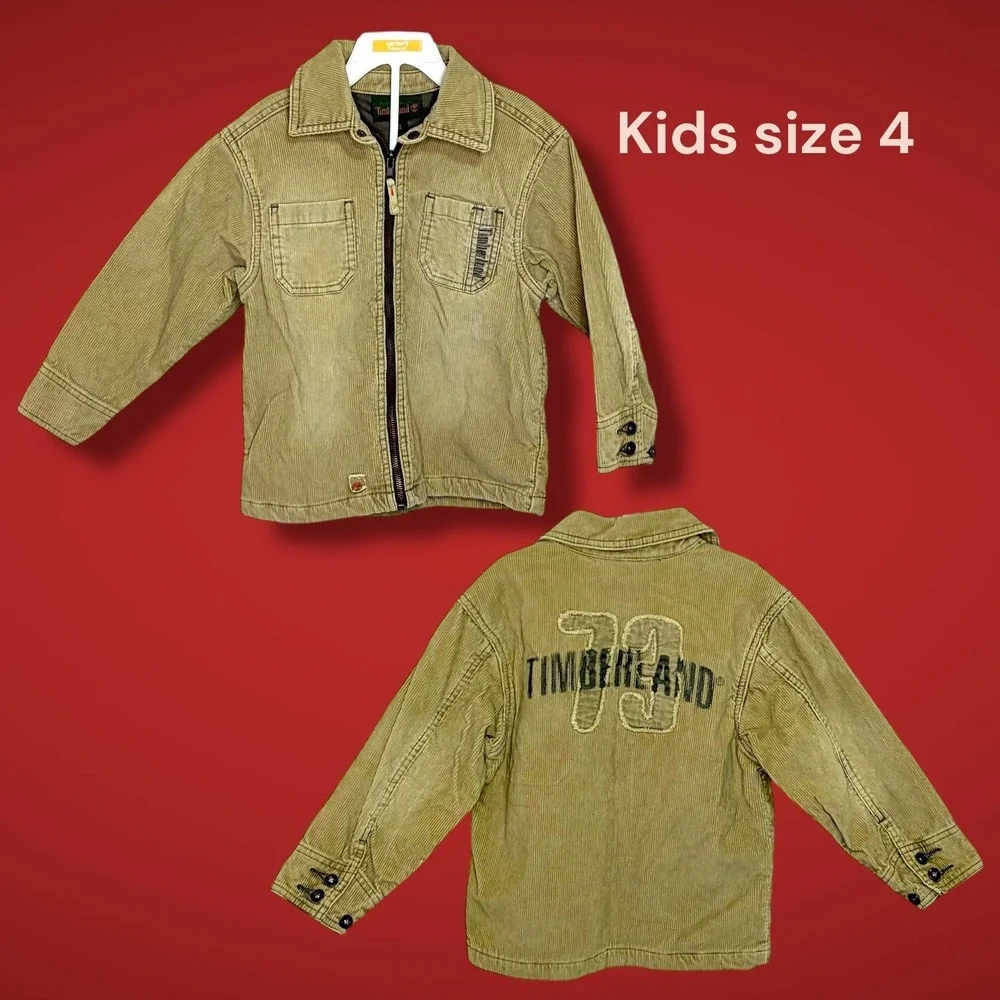 Y2K Timberland Corduroy Jacket 73 Graphic‎ Full Zip Tan Size 4 Grunge